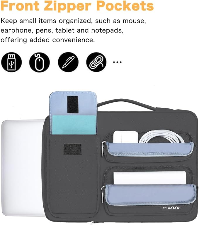 MOSISO 360 Protective Laptop Case 13.3 inch, 13-13.3 inch Laptop Sleeve Compatible with MacBook Air/Pro 13 / Pro 14, HP Dell ASUS Lenovo, Side Open Bag with 2 Raised&1 Flapover Pockets, Dawn Gray