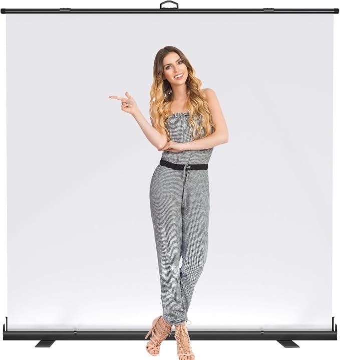 WASJOYE Large Collapsible White Backdrop Screen - 81.5 x 79 in Portable Retractable Photo Background with Stand for Projector Video Conference, Live Broadcasting Photographic Studio, Streaming