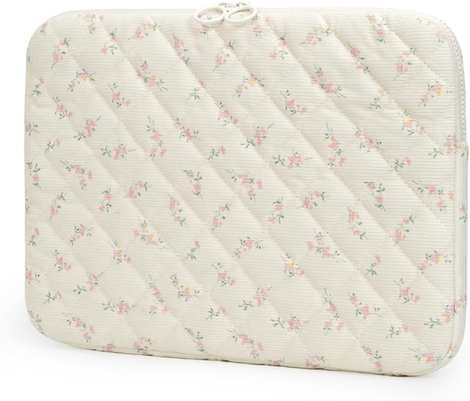 Puffy Laptop Sleeve 13 Inch Cute Quilted Laptop Protective Case Padded Floral Computer Sleeve for MacBook (B-Light Pink, 13 Inch)