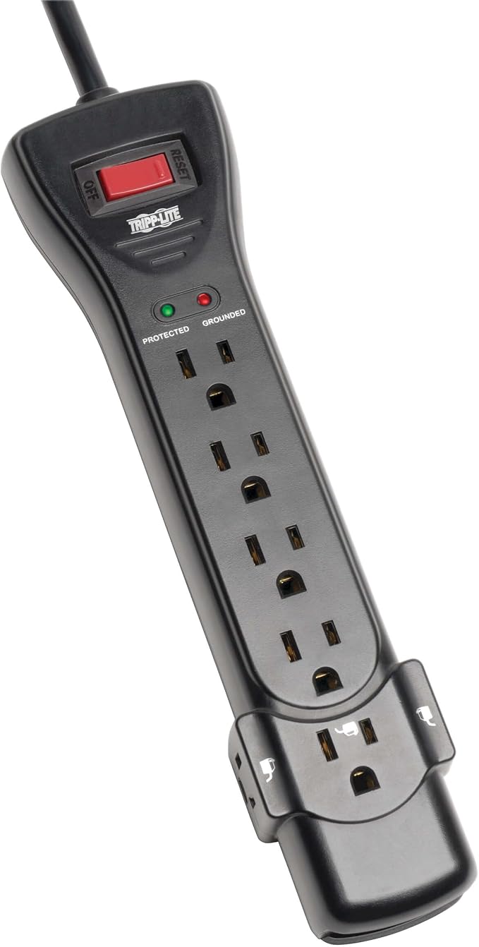 Eaton Tripp Lite Series SUPER7B Flat Plug Power Strip Surge Protector,7 Outlets,7ft Extension Cord,2160 Joules,UL Listed&Certified,Black,Lifetime Manufacturer's Warranty&$75,000 Insurance,(Pack of 6)