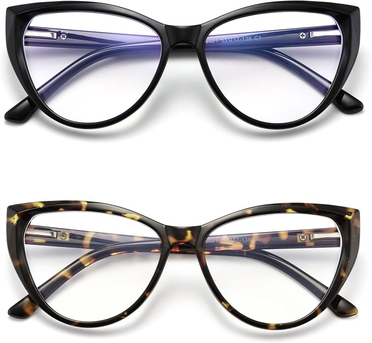 TEAPLMTT 2 Pack Cat Eye Blue Light Blocking Glasses for Women Trendy TR90 Frame Anti Blue Ray Eyesatrain Computer Eyeglasses
