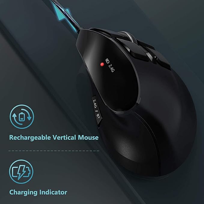 Zopsc Ergonomic Mouse, Bluetooth 2.4G Double Mode DPI 1000 1600 2400 Ergonomic Vertical Mouse with Silent Click for Laptop PC Desktop