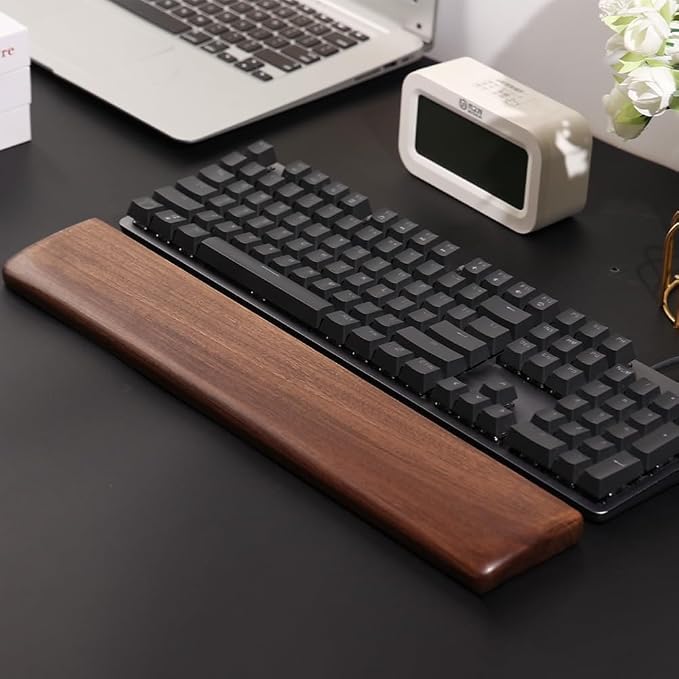 Wooden Wrist Rest, Walnut Wood Keyboard Wrist Rest, Ergonomic Palm Rest, Anti-Slip, Keyboard Accessory for Computer, Laptop, Home & Office (Black Walnut, 14.4" L x 3.15" W x 0.78" H)