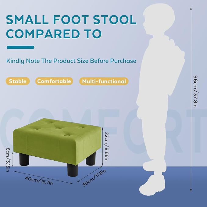 Small Foot Stool Ottoman, Velvet Footstool Ottoman Foot Rest for Couch, Rectangle Footstools and Ottomans Small for Living Room, Entryway (Olive Green)