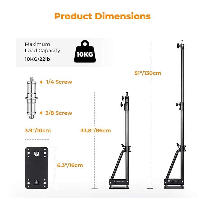K&F CONCEPT Wall Mount Boom Arm 51"- Rotating Triangle Stand for Ring Light, Softbox, Reflector - Support 180°Flexible Rotation, 33-51in Adjustable Length, 20lbs Heavy Duty with 1/4''&3/8'' Mount