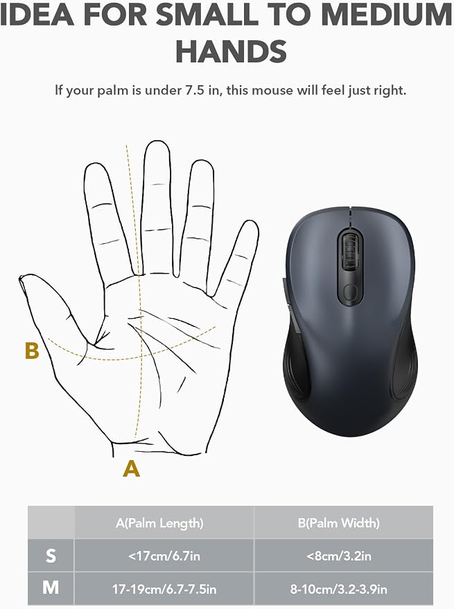 Trueque Wireless Mouse for Laptop, 2.4GHz Ergonomic Computer Mouse with Back & Forward Buttons, 3 Adjustable DPI Levels, 6 Buttons, Optical USB Cordless Mice for Windows PC, M01 (Space Gray)