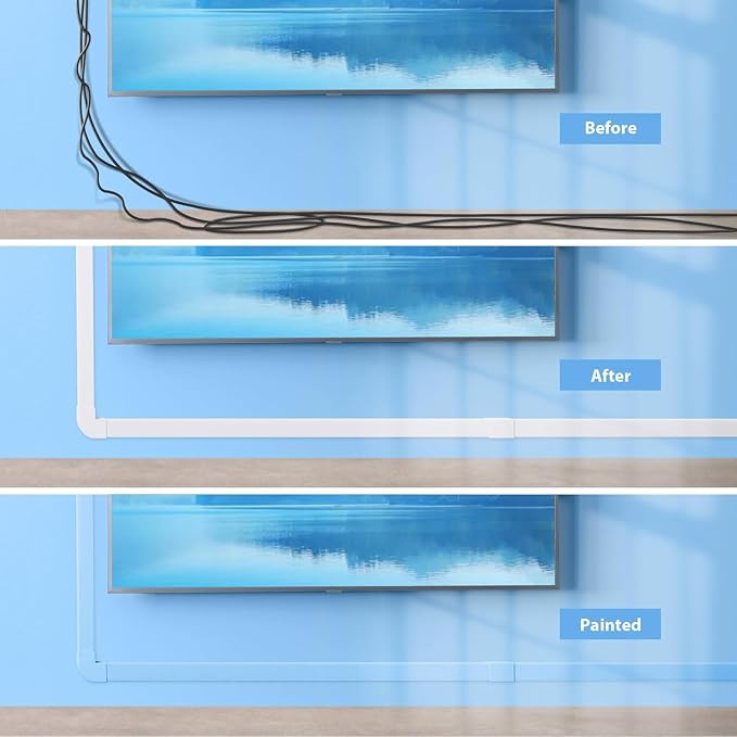 120in Cord Hider Wall, Cable Management Kit to Hide 3-5 Cords, Cord Organizer Wall, TV Cable Hider Wire Hider for Wall Hide Cords Wall Mounted TV, Cable Raceway White 8 x L15in, W1.2in H0.65in