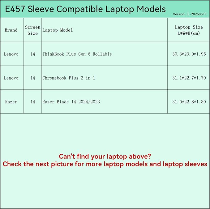 Smatree Elite Laptop Sleeve for 14 inch Lenovo ThinkBook Plus Gen 6 Rollable, Lenovo Chromebook Plus 2-in-1, Razer Blade 14 2024/2023, Protective Laptop Case with Pocket (E457)