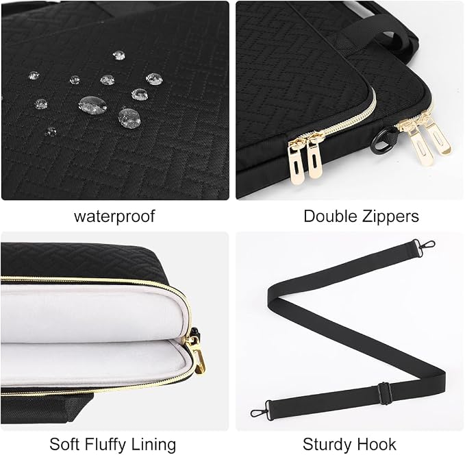 DOMISO 14 inch Laptop Case Sleeve Protective Cover Compatible with MacBook Air 15 M4 M3 M2,MacBook Pro,14-15 inch HP Dell ASUS Lenovo Chromebook,Waterproof Computer Bag with Shoulder Strap,Black