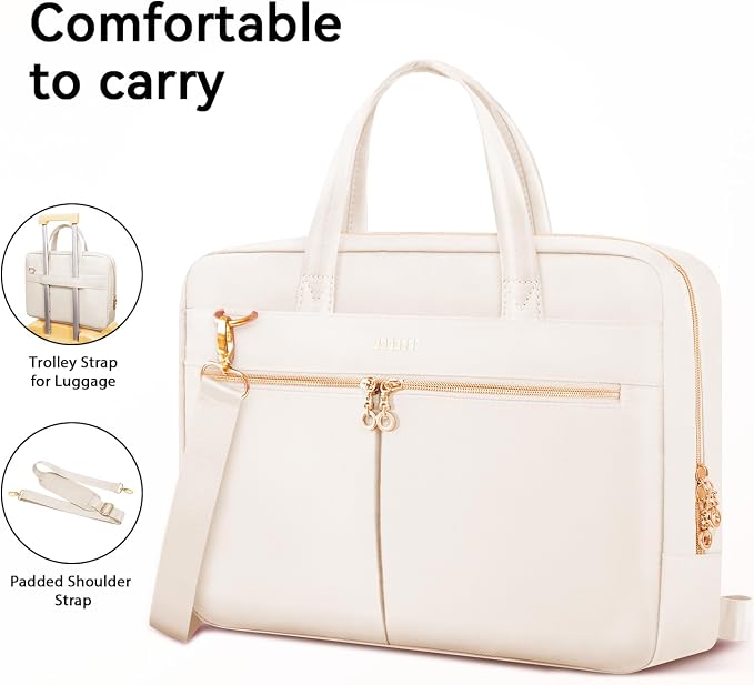 Ferkurn Laptop Bag Case Women Men Computer Bag Compatible with MacBook/HP/LG/Dell, Shoulder Strap Slim Carrying Messenger Briefcase, Beige, 17-17.3 Inch
