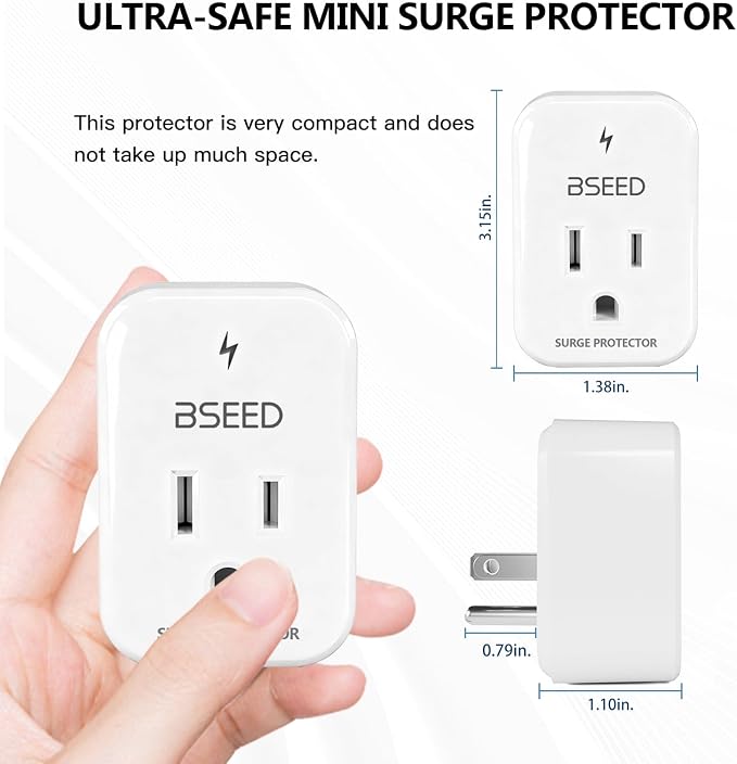 BSEED 1620 Joules Single Outlet Surge Protector, 1800W Mini Surge Protector for Refrigerator, PC, TV, Xbox, PS5, Home Appliances, Voltage Protector with LED Indicator, 120V, 6 Pack