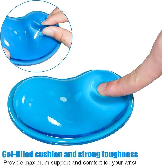 JIKIOU Silicone Gel Wrist Rest Cushion Heart-Shaped Translucence Ergonomic Mouse Pad Cool Hand Pillow Effectively Reduce Wrist Fatigue Pain, Blue 2 Pack