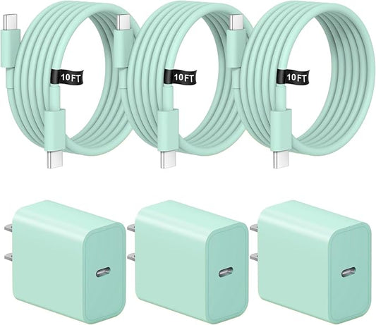 iPhone Charger Fast Charging 10FT iPhones 17 16 15 Charger 3 Pack Type C Chargers USB C Charger Compatible with iPhone Air 17/17 Plus/17 Pro/17 Pro Max/16/16 Plus/16 Pro/16 Pro Max(Green)