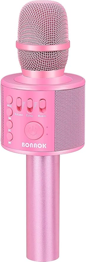 BONAOK Wireless Bluetooth Karaoke Microphone,3-in-1 Portable Handheld Karaoke Mic Speaker Machine Home Party Birthday for All Smartphones Q37 (P-Ink)