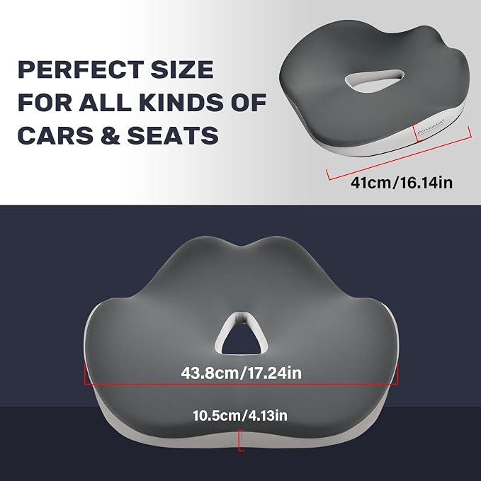 Coverado Car Seat Cushion with Memory Foam, Ergonomic Driving Seat Cushion for Sciatica, Tailbone, Back Pain Relief, Premium Non-Slip Washable Cushion for Car, Driver, Office, Wheelchair