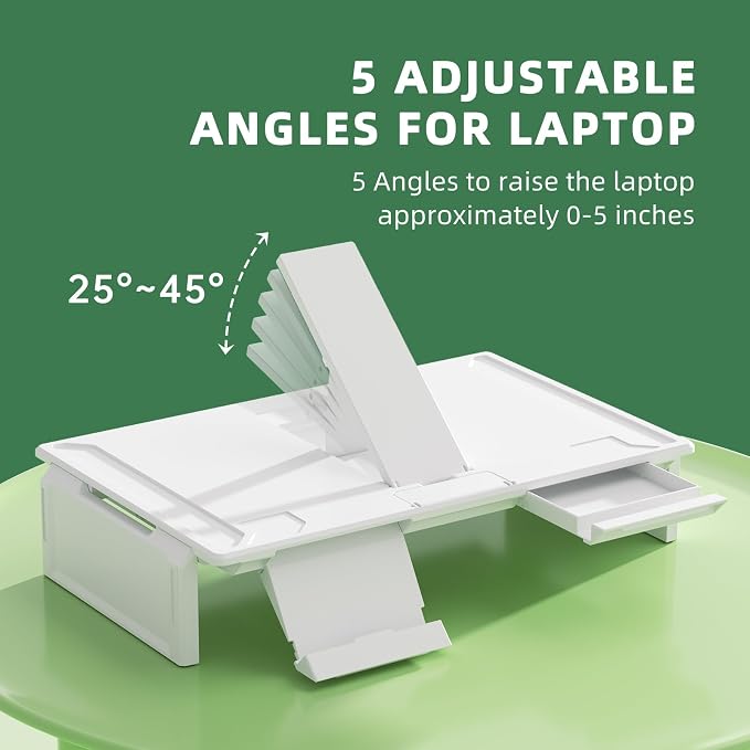 Heymaster Ergonomic Monitor Stand Riser, Laptop Stand Foldable Muti-Angle Adjustable Portable Foldable Stand with Heat-Vent Compatible with MacBook, Air, Pro, Surface Laptop (9-17 inches) (White)