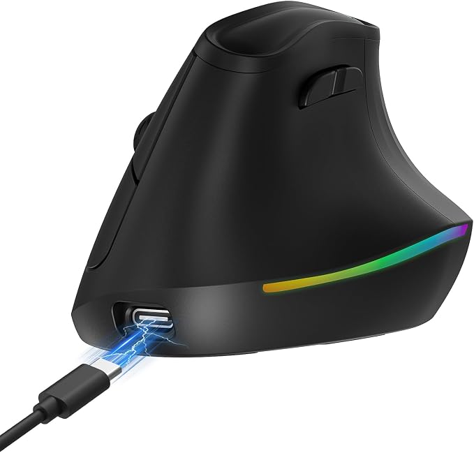 KYSONA 57° Ergonomic Wireless Rechargeable Mouse, Vertical Quiet Ergo Mouse, Bluetooth(BT5.0,BT3.0)&2.4G, (800/1200/2400/2400/4000), 7 Buttons for Windows, macOS, iPadOS, Laptop, PC, Black