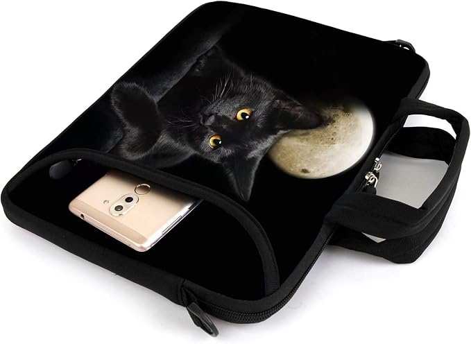 AMARY 17" Laptop Shoulder Bag Carrying Case Adjustable shoulder straps, comfortable handle, front pocket for storing mouse (Cat)