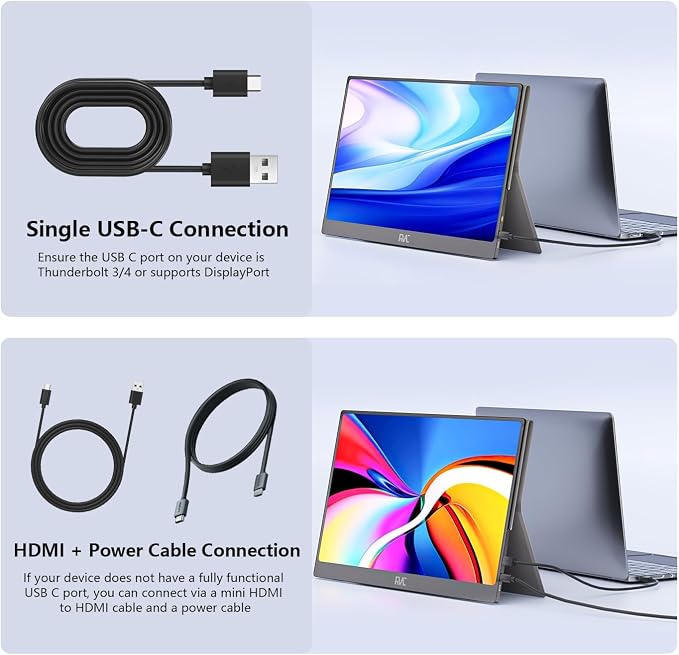 FMC 15.6 Inches Portable Monitor with IPS Display, Compatible with Windows, MacBook, Phone, and PS5 for Gaming and External Use