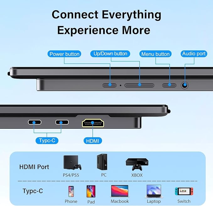2K 180Hz Portable Gaming Monitor, 23.8" 2560x1440 QHD Fast IPS ∆E<2 100% sRGB Portable Monitor w/180° Adjustable Stand Type-C HDMI Eye Care External Second Screen for Laptop Phone PS4 PS5 Switch Xbox