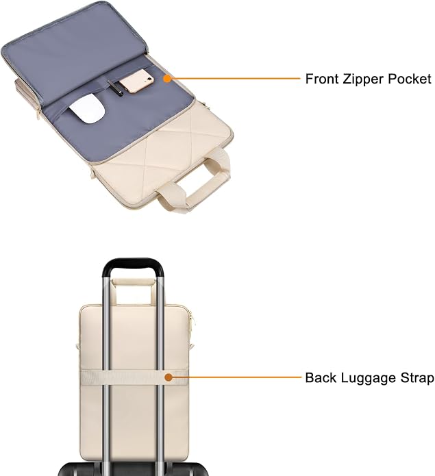 MOSISO Vertical Laptop Bag,Computer Bags,Rhombus Quilted Laptop Shoulder Bag with Trolley Sleeve&Pocket&Handle