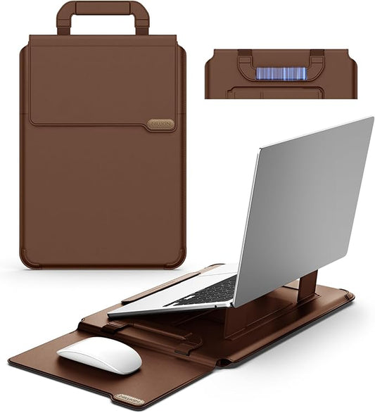 Nillkin 14 inch Laptop Sleeve with Handle (4-in-1), 2 Stand Modes, MacBook Sleeve with Adjustable Stand & Mouse Pad, Slim Laptop Case 14 inch for Samsung/Surface/HP/Chromebook/Dell 12-14'', Brown