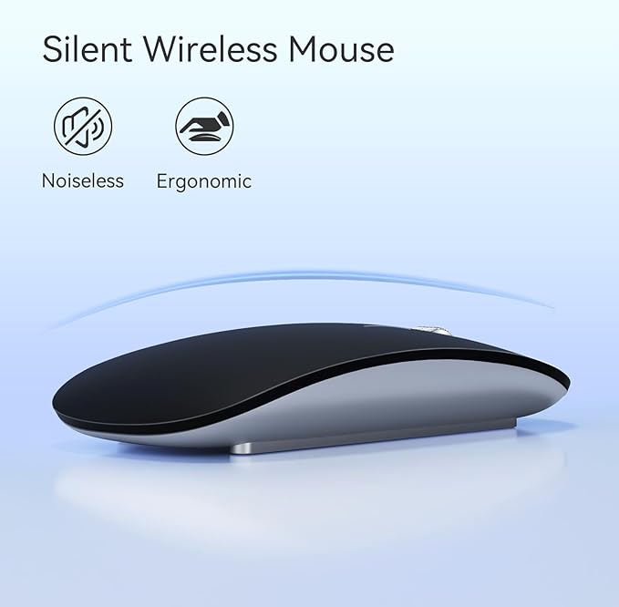 TENMOS M18 Bluetooth Mouse, USB C Rechargeable Wireless Mouse, Triple Mode (Dual Bluetooth+USB) Computer Silent Mice Portable with USB Receiver Type C Adapter for Laptop/MacBook/iPad/PC - Matte Black