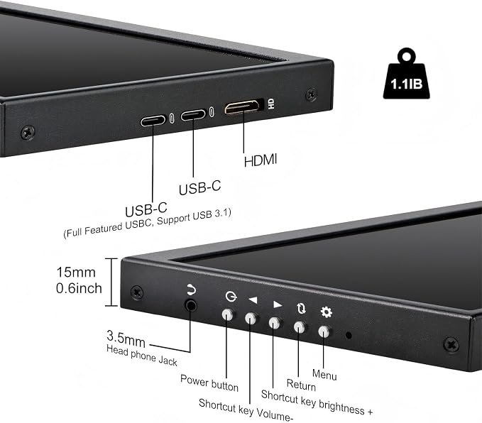 12.3 Inch Secondary Monitor, IPS Stretched Bar LCD Travel Display 1920 * 720 HDMI USBC, Mini Portable Monitor Metal Material for Laptop Computer Windows Aida64 GPU CPU RAM Monitoring,Built-in Speaker