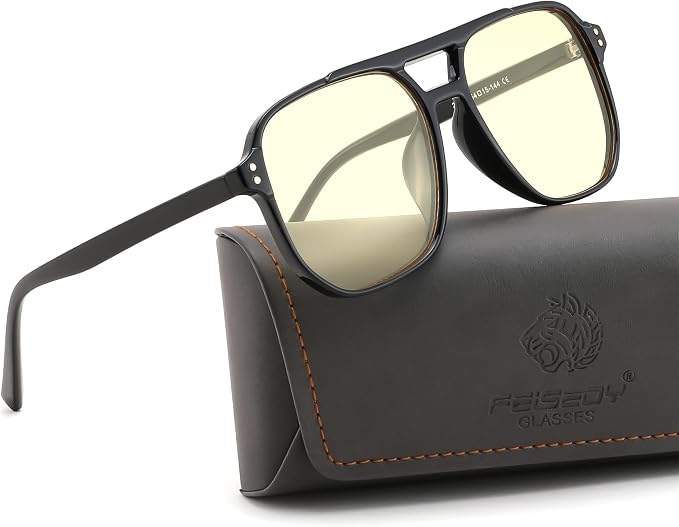 FEISEDY Amber Blue Light Glasses for Computer Gaming Orange/Yellow lens Anti Eyestrain Sleep Glasses G2835