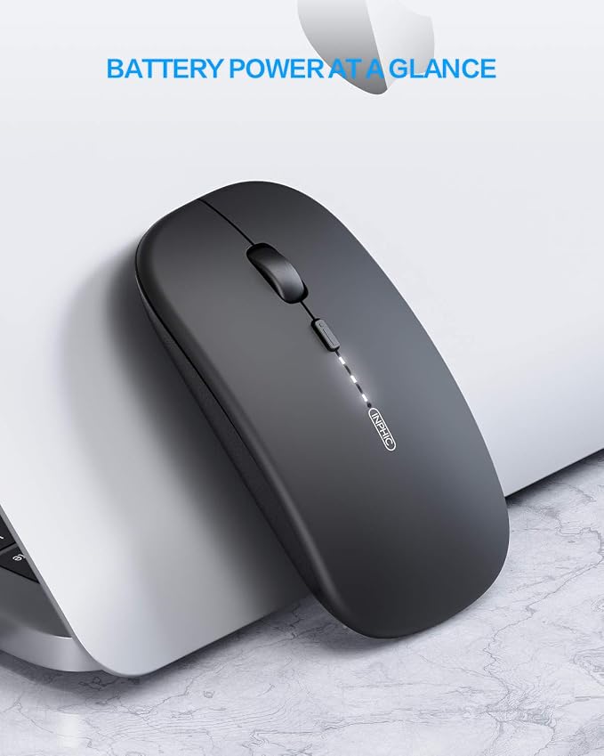 INPHIC Slim Wireless Mouse Rechargeable, Battery Visible, 2.4G Silent Cordless,2400 DPI with USB Receiver, Black