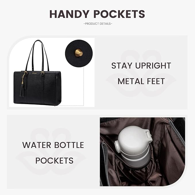 LOVEVOOK Laptop Bag for Women Vintage Leather Laptop Tote 15.6 inch Large Capacity Computer bag with Clutch Purse for Work