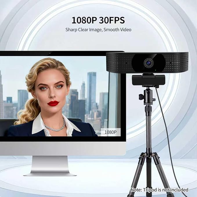1080P Wireless Webcam for PC, Webcam with Noise-reducing Mic, 92°FOV，360° Rotation, Plug and Play, Wireless Camera Works with Skype, Zoom for Conference meetings, video calls (USB-powered Version)