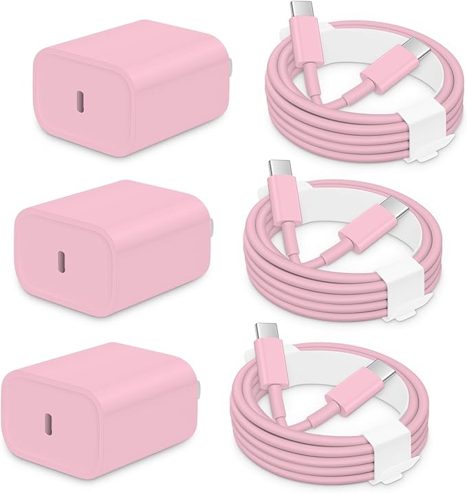 AISNI iPhone 17/16/15 Charger Fast Charging 3 Pack USBC Charger Block with 6 FT Type C Charger Fast Charging Cord Compatible with iPhone 17/17 Plus/17/16/15 Pro Max/16/16 Plus/15/iPad Pro-Pink