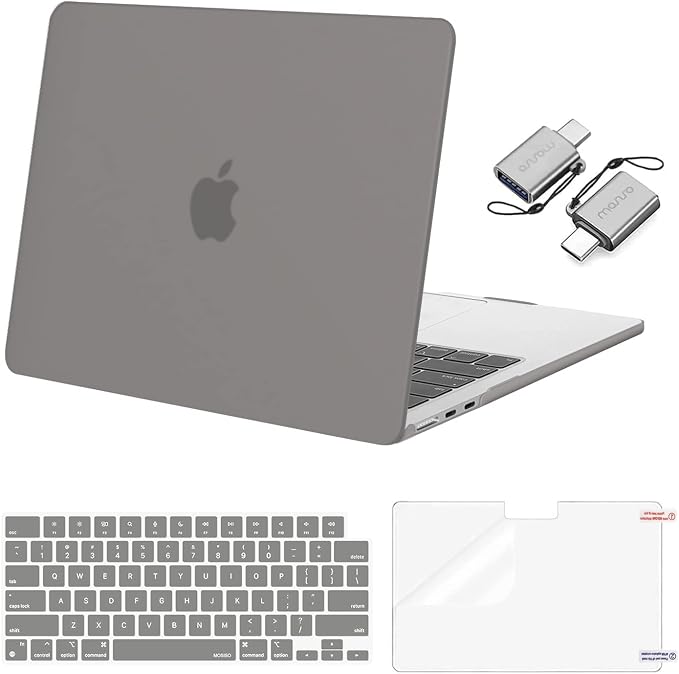 MOSISO Compatible with MacBook Air 13 inch Case M5 2026 M4 2025 M3 M2 2024-2022 A3449 A3240 A3113 A2681, Hard Shell&Keyboard Cover&Screen Film&Type C for MacBook Air 13.6 inch Case, Gray
