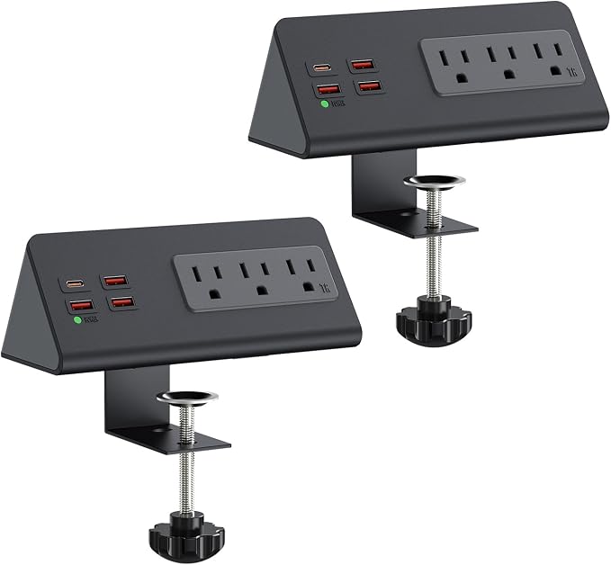 Nightstand Charging Station, Nightstand Edge Power Strip with 3 AC Outlets, 4 Fast Charging USB Ports, Connect 6.56FT Flat Plug, Desk Surge Protector for Office Home Hotel, 2-Pack(Black)