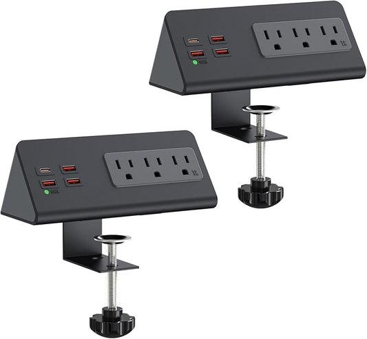 Nightstand Charging Station, Nightstand Edge Power Strip with 3 AC Outlets, 4 Fast Charging USB Ports, Connect 6.56FT Flat Plug, Desk Surge Protector for Office Home Hotel, 2-Pack(Black)
