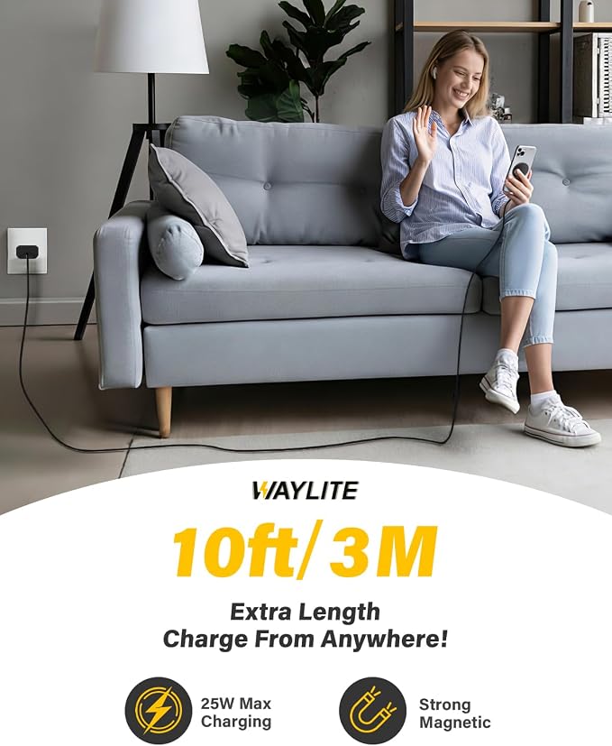 25W Magnetic Wireless Charger, 10FT Fast Charging Pad Qi2.2 Wireless Charge for iPhone 17 16 /AirPods3/2/Pro/for Galaxy S26 Ultra/Pixel 10 Series, Portable Charger for Desk& Travel(2Pack,Black)