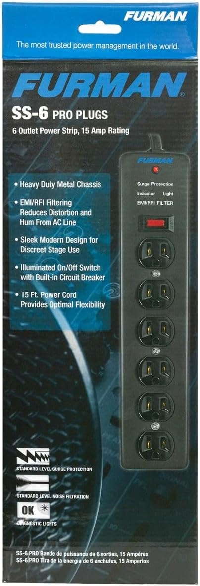 Furman SS-6 6-Outlet Pro Surge Suppressor Strip (SS6d1)