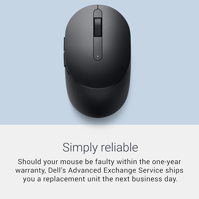 Dell Mobile Wireless Mouse - MS3320W, Wireless - 2.4 GHz, Bluetooth 5.0, Optical LED, Mechanical Scroll, 1600 DPI, 3-Buttons - Black