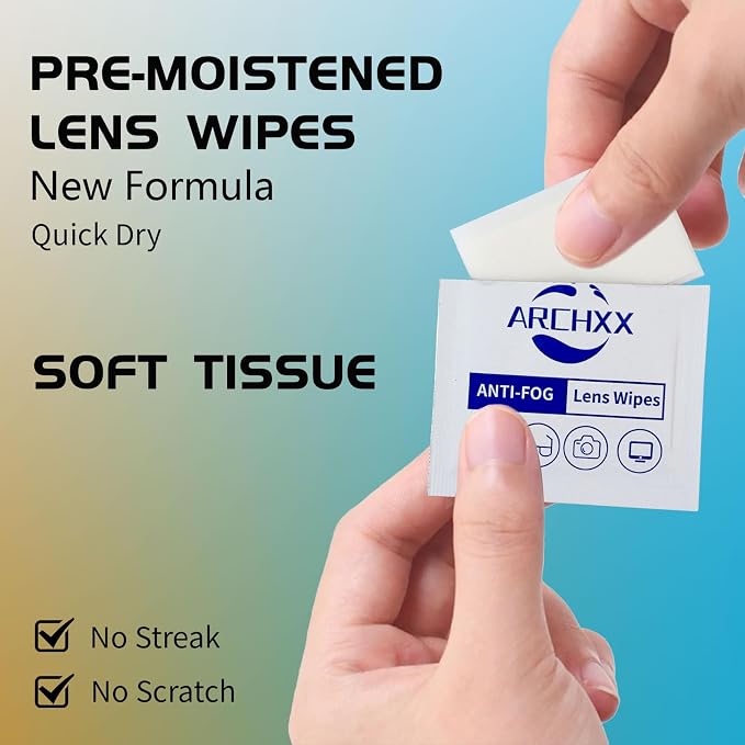 ARCHXX Anti Fog Wipes for Glasses, 120 Count,Pre-Moistened Cleaning Wipes, Lens Cleaner Wipe for Eyeglasses,Sunglasses,Goggles,Screen,Phone,Individually Wrapped Eye Glasses Cleaner