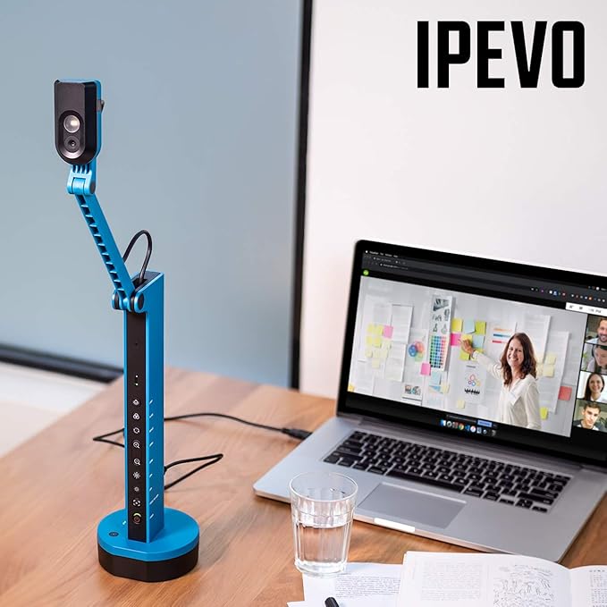 IPEVO VZ-X Wireless 8MP Document Camera, 3 Modes of Connectivity — Wi-Fi, HDMI, and USB, Compatible with Web Conferencing Software, Works Wirelessly with iOS, tvOS, and Android,Black, Blue