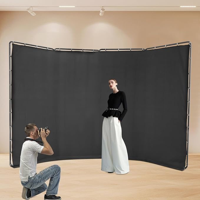 7.87x13.12ft Black Screen with Stand Portable Background for Photography Large Collapsible Photo Backdrop with Carrying Bag for Photo Studio, Video Shooting, Live Streaming