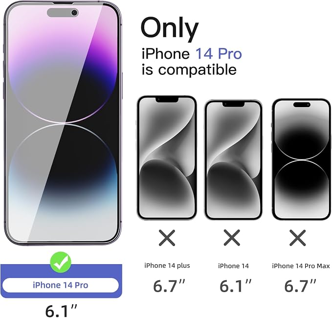 NEW'C 3x Privacy for iPhone 14 Pro Screen Protector (6.1 inches)+ 3x Camera Lens Protector, Sensor Protection,Case Friendly Tempered Glass Film + Dust Plug - Enhanced Privacy Angle of 28 Degrees