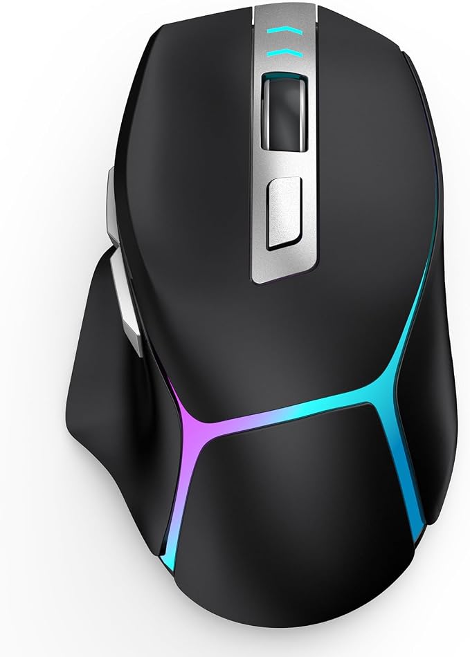 GAMCATZ Wireless Gaming Mouse, 12500 DPI RGB Ergonomic Mouse with Tri-Mode Connectivity (Bluetooth 5.1/2.4G/Wired), Rechargeable USB-C Gamer Mice for Computer, Mac, iPad, Laptop & PC (Black)