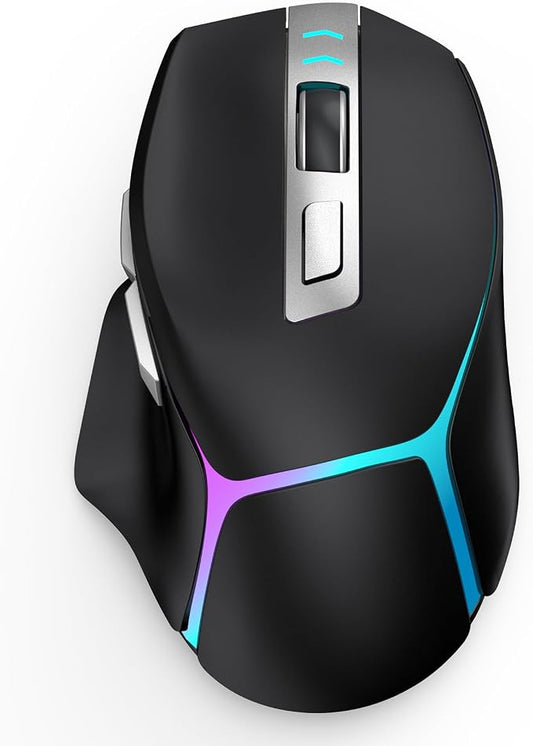 GAMCATZ Wireless Gaming Mouse, 12500 DPI RGB Ergonomic Mouse with Tri-Mode Connectivity (Bluetooth 5.1/2.4G/Wired), Rechargeable USB-C Gamer Mice for Computer, Mac, iPad, Laptop & PC (Black)