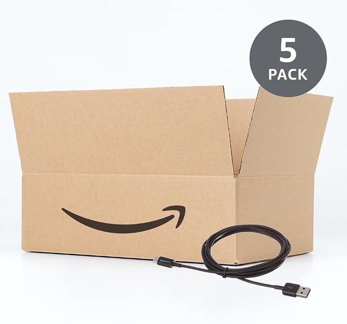 Amazon Basics 5-Pack USB-C to USB-A 2.0 Fast Charging Cable, 480Mbps Speed, USB-IF Certified, for Apple iPhone 16/15, iPad, Samsung Galaxy, Laptops, 6 Foot, Black