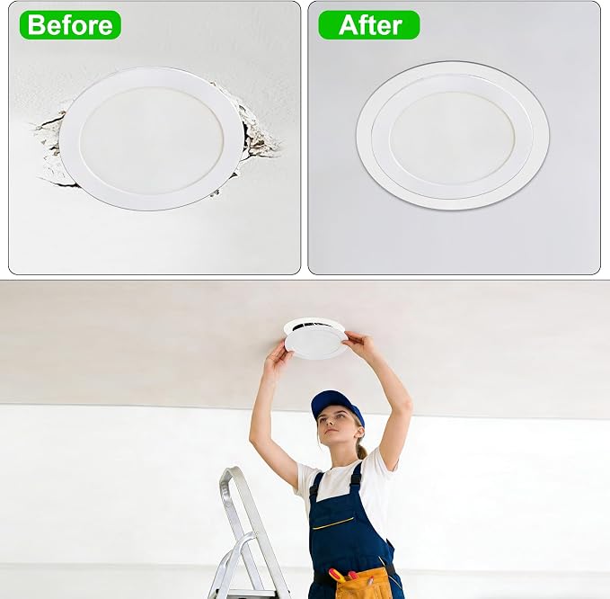 12 Pieces Trim Goof Rings for 6 Inch Recessed Lights, Plastic Ceiling Light Goof Rings to Cover and Clean up Unsightly Drywall, Mis-Cuts or Oversized Holes, White