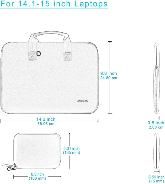 Hseok Laptop Sleeve 14.1-15 inch Case with Small Pouch, Neoprene Computer Bag Compatible with MacBook Air 15 M4 A3241 M3 A3114 M2 A2941, MacBook Pro 15 A1990 A1707, XPS 15 & More 14-15 PC,S02B01