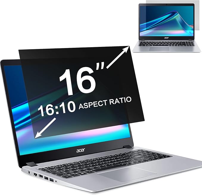 ZOEGAA 16 Inch Laptop Privacy Screen Filter for 16:10 Widescreen Display 13.54"x8.45" - Laptop Screen Privacy Shield and Anti Blue Light Anti Glare Screen Protector