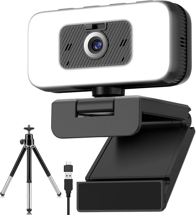 2K Webcam for Laptop, USB Web Camera with Light, Webcam with Microphone, 5X Zoom, Privacy Shutter, Anti-Disturb Backlight
